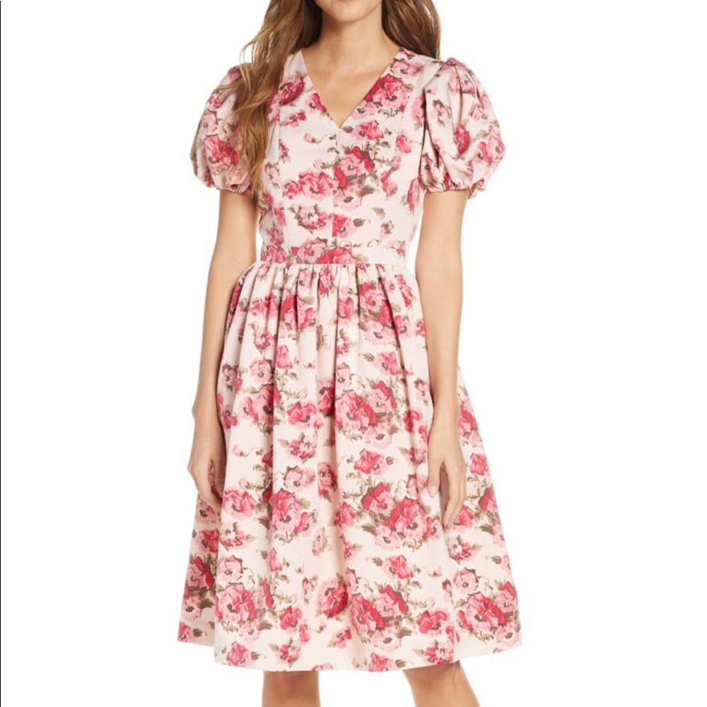 NWT RACHEL PARCELL PUFF SLEEVE PINK FLORAL DRESS